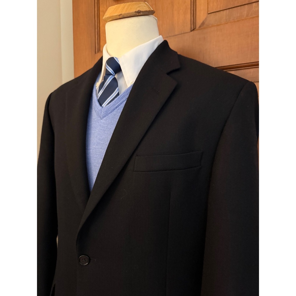 Andrew Fezza Lambswool Cashmere Blazer Mens 44L Black 2-Button Sport Coat Jacket